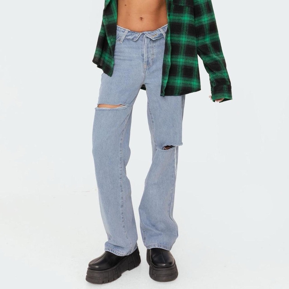 NWT Edikted Raquel folded jeans light wash distressed size XL